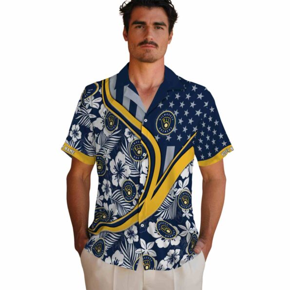 personalized-milwaukee-brewers-floral-wave-navy-blue-white-hawaiian-shirt-fashion-forward personalized milwaukee brewers floral wave navy blue white hawaiian shirt fashion forward