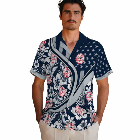 personalized new york yankees floral wave navy white hawaiian shirt fashion forward