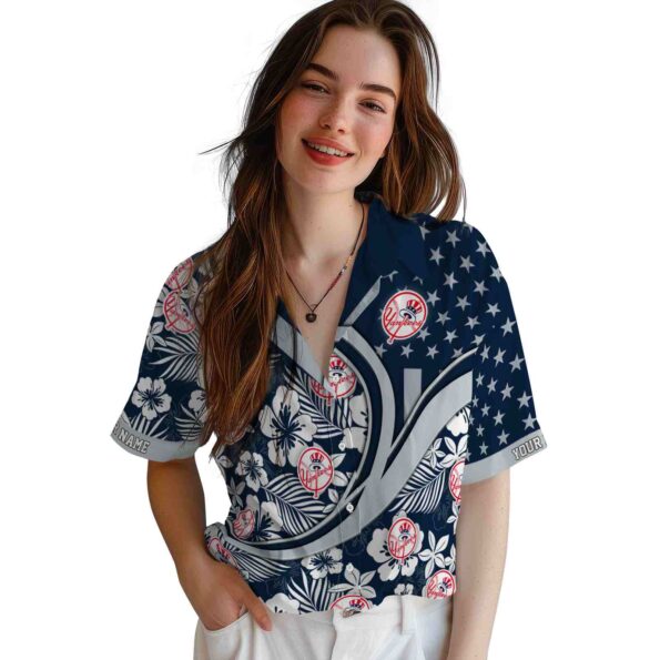 personalized new york yankees floral wave navy white hawaiian shirt latest model
