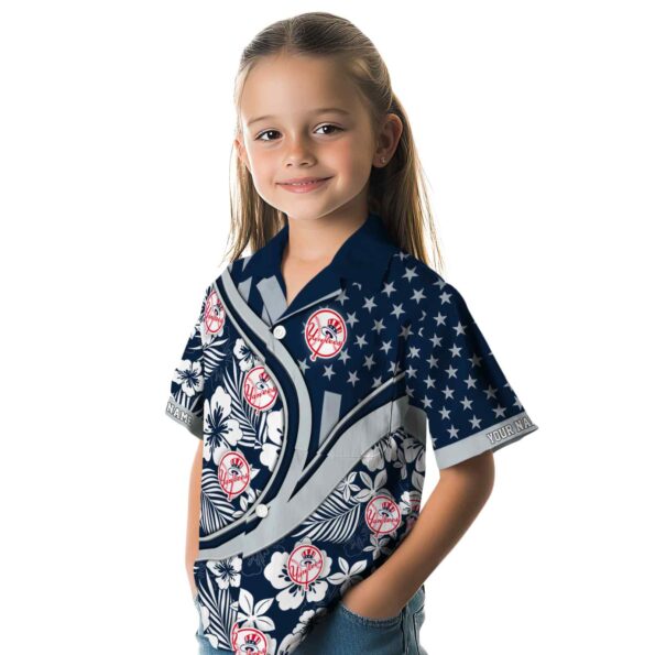 personalized new york yankees floral wave navy white hawaiian shirt premium grade
