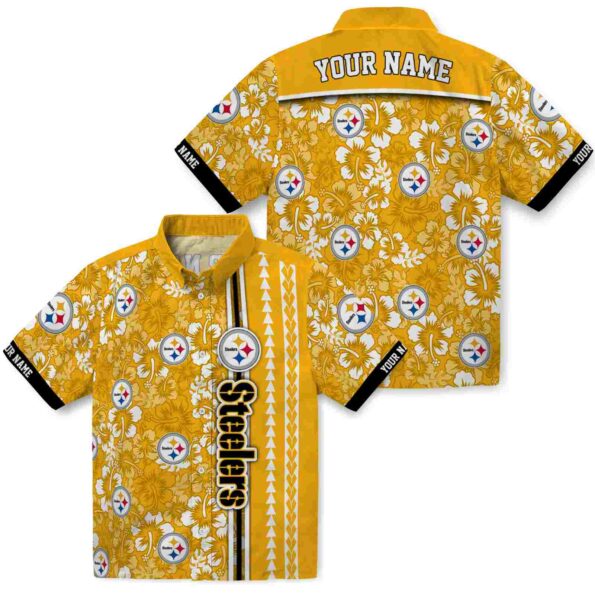 personalized pittsburgh steelers hibiscus arrows gold white hawaiian shirt high quality