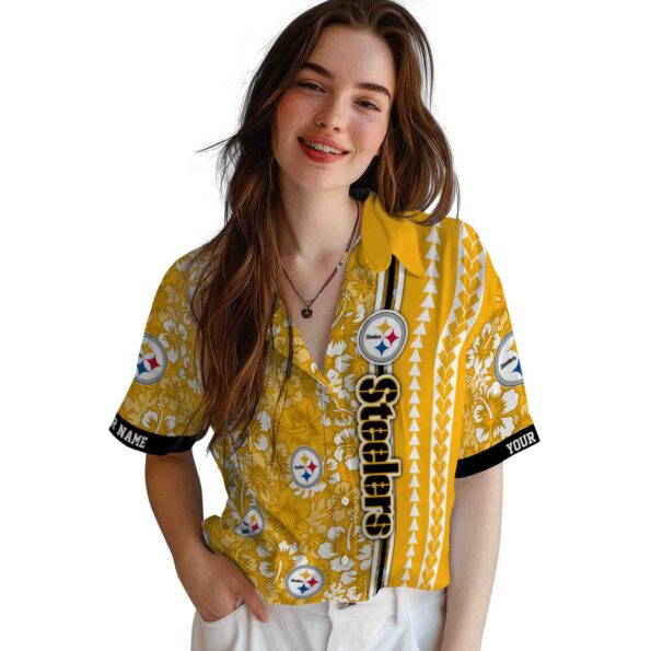 personalized pittsburgh steelers hibiscus arrows gold white hawaiian shirt latest model