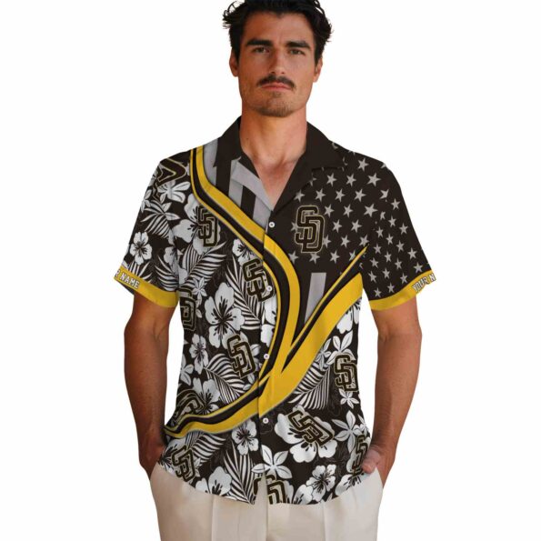 personalized san diego padres floral wave brown white hawaiian shirt fashion forward