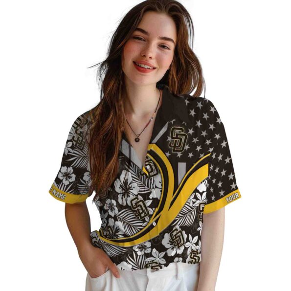personalized san diego padres floral wave brown white hawaiian shirt latest model