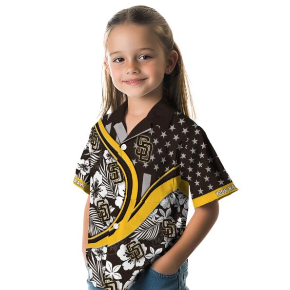 personalized san diego padres floral wave brown white hawaiian shirt premium grade