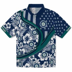 Personalized Seattle Mariners Floral Wave Navy Blue White Clog