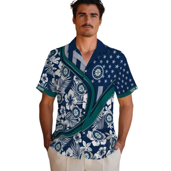 personalized seattle mariners floral wave navy blue white hawaiian shirt fashion forward