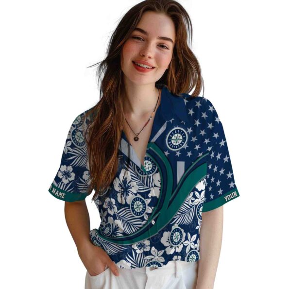 personalized seattle mariners floral wave navy blue white hawaiian shirt latest model