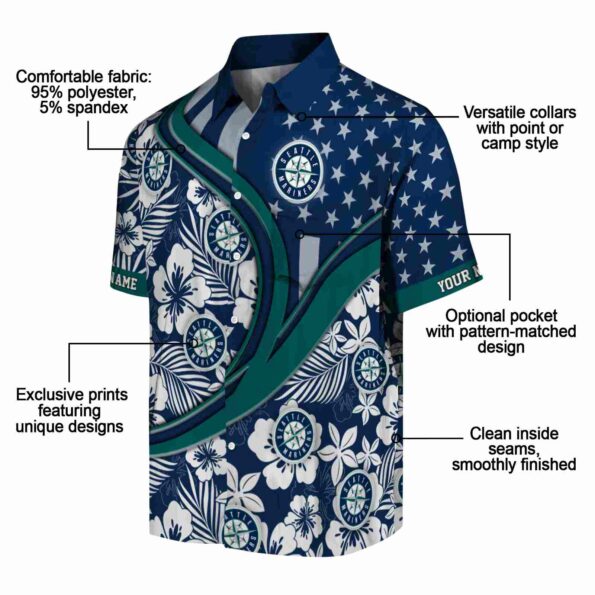 personalized seattle mariners floral wave navy blue white hawaiian shirt new arrival