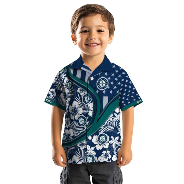 personalized seattle mariners floral wave navy blue white hawaiian shirt top rated