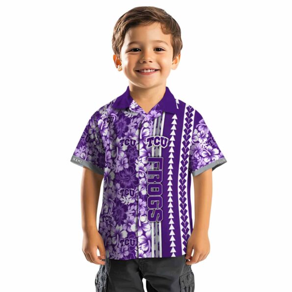 personalized-tcu-horned-frogs-hibiscus-arrows-purple-white-hawaiian-shirt-top-rated personalized tcu horned frogs hibiscus arrows purple white hawaiian shirt top rated