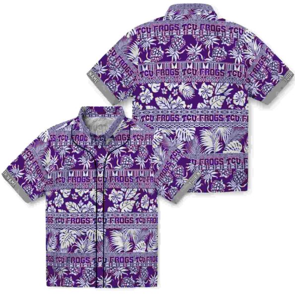 personalized tcu horned frogs tribal stripes purple white hawaiian shirt high quality