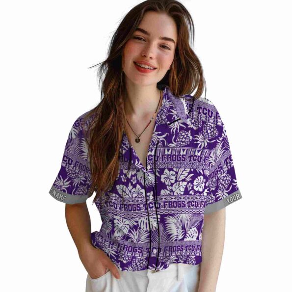 personalized tcu horned frogs tribal stripes purple white hawaiian shirt latest model