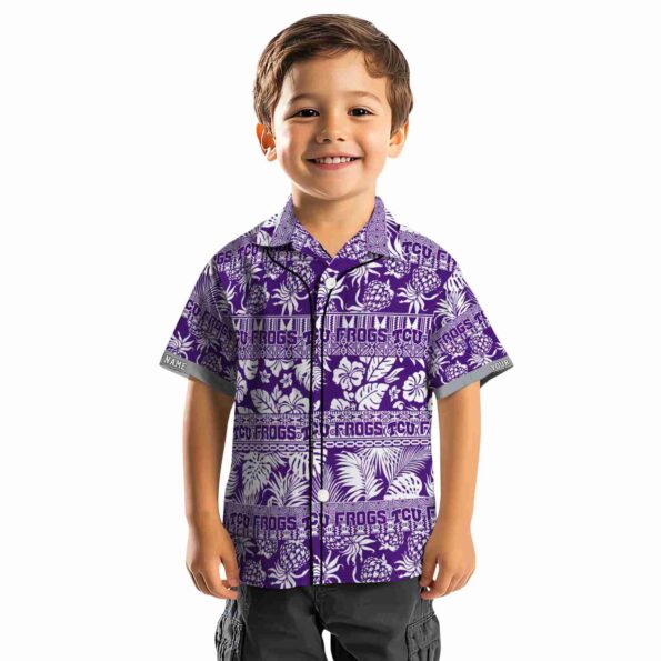 personalized tcu horned frogs tribal stripes purple white hawaiian shirt top rated