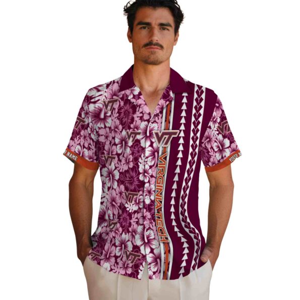personalized virginia tech hokies hibiscus arrows maroon white hawaiian shirt fashion forward
