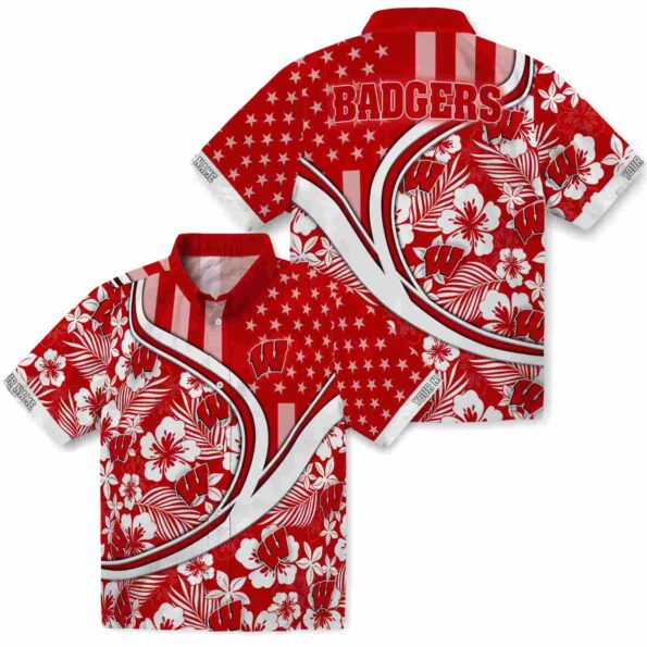 personalized-wisconsin-badgers-floral-wave-red-white-hawaiian-shirt-high-quality personalized wisconsin badgers floral wave red white hawaiian shirt high quality