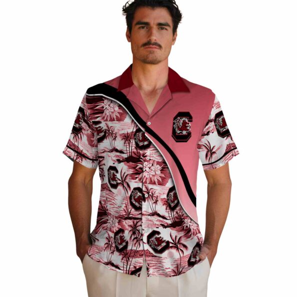 south-carolina-gamecocks-sunset-palms-garnet-white-hawaiian-shirt-fashion-forward south carolina gamecocks sunset palms garnet white hawaiian shirt fashion forward