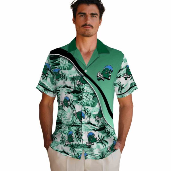 tulane-green-wave-sunset-palms-green-white-hawaiian-shirt-fashion-forward tulane green wave sunset palms green white hawaiian shirt fashion forward