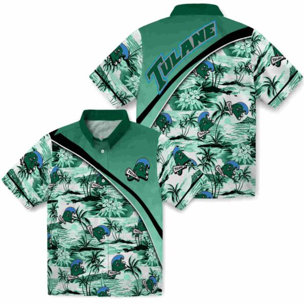 tulane-green-wave-sunset-palms-green-white-hawaiian-shirt-high-quality tulane green wave sunset palms green white hawaiian shirt high quality