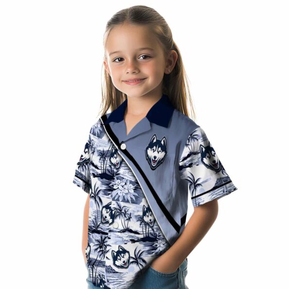 uconn huskies sunset palms blue white hawaiian shirt premium grade