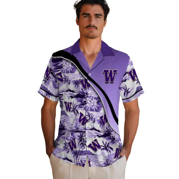 washington huskies sunset palms purple white hawaiian shirt fashion forward