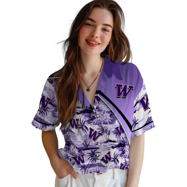 washington huskies sunset palms purple white hawaiian shirt latest model