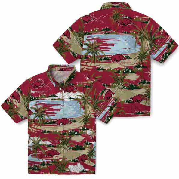arkansas-razorbacks-palm-horizon-red-hawaiian-shirt-high-quality arkansas razorbacks palm horizon red hawaiian shirt high quality