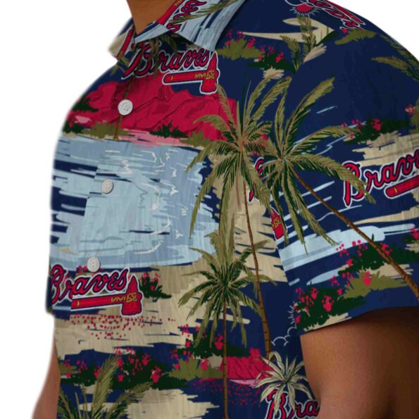 atlanta braves palm horizon navy hawaiian shirt trendy