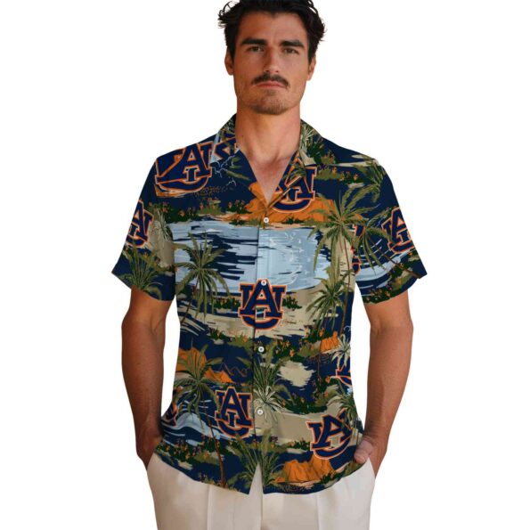 auburn tigers palm horizon navy blue hawaiian shirt fashion forward