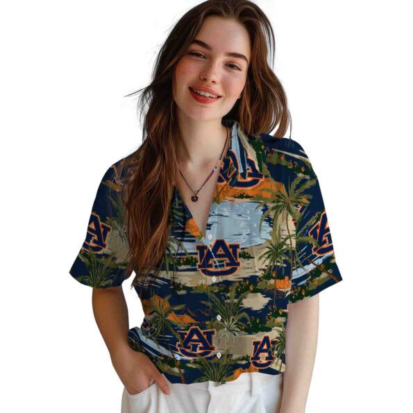 auburn tigers palm horizon navy blue hawaiian shirt latest model