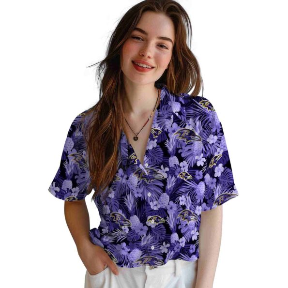 baltimore ravens floral pineapple purple hawaiian shirt latest model