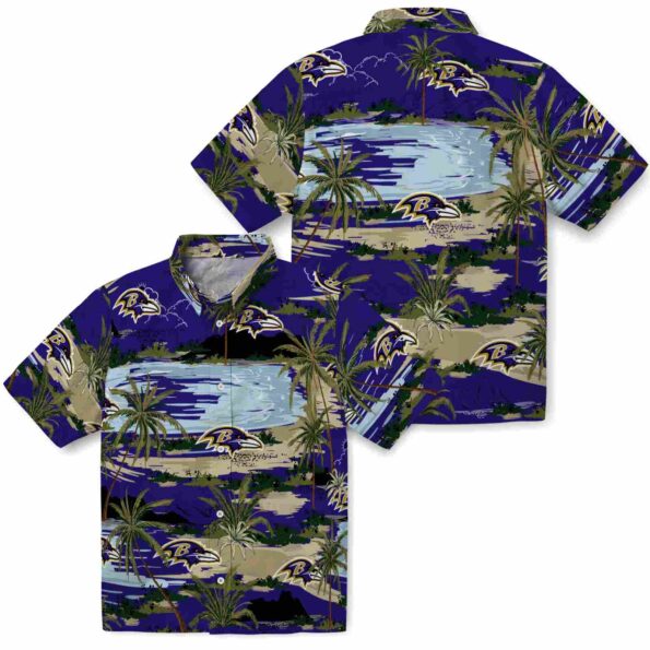 baltimore-ravens-palm-horizon-purple-hawaiian-shirt-high-quality baltimore ravens palm horizon purple hawaiian shirt high quality