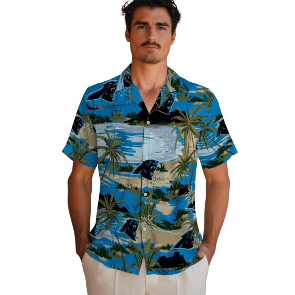 carolina panthers palm horizon blue hawaiian shirt fashion forward