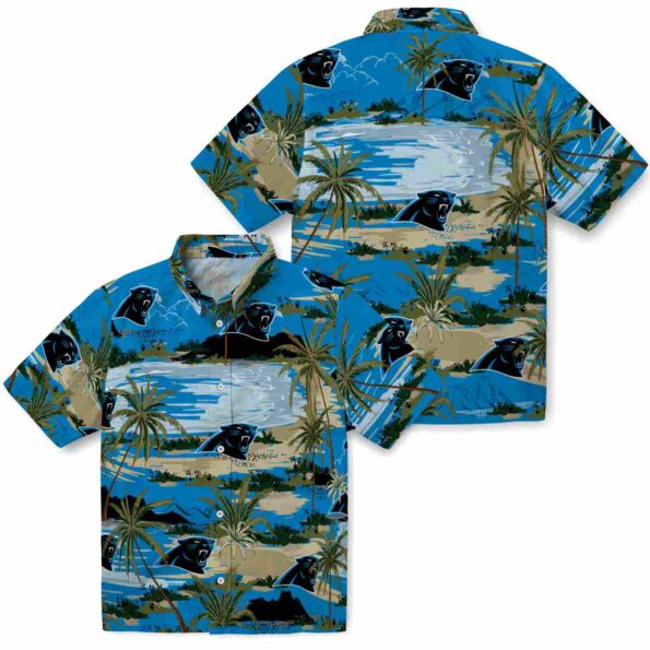 carolina panthers palm horizon blue hawaiian shirt high quality