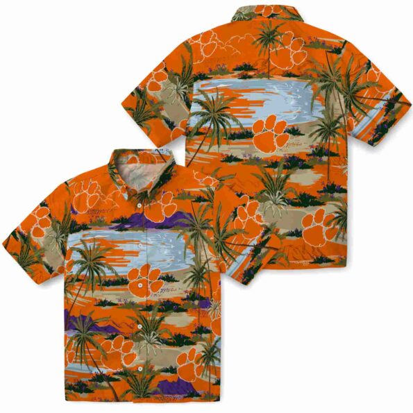 clemson-tigers-palm-horizon-orange-hawaiian-shirt-high-quality clemson tigers palm horizon orange hawaiian shirt high quality