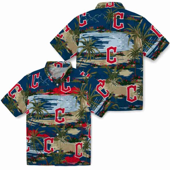 cleveland guardians palm horizon navy blue hawaiian shirt high quality