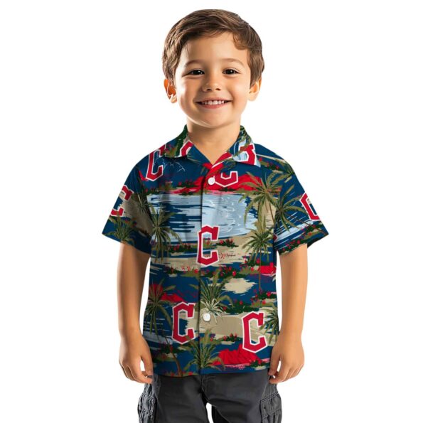 cleveland guardians palm horizon navy blue hawaiian shirt top rated