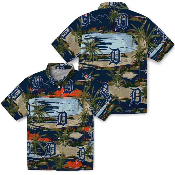 detroit tigers palm horizon navy hawaiian shirt high quality