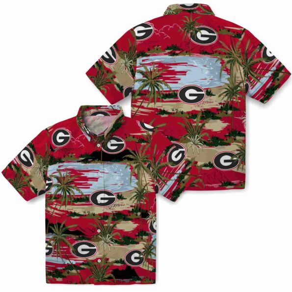 georgia-bulldogs-palm-horizon-red-hawaiian-shirt-high-quality georgia bulldogs palm horizon red hawaiian shirt high quality