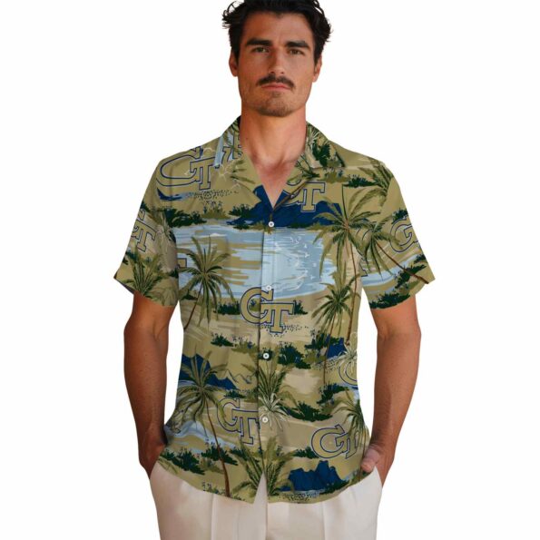 georgia-tech-yellow-jackets-palm-horizon-gold-hawaiian-shirt-fashion-forward georgia tech yellow jackets palm horizon gold hawaiian shirt fashion forward