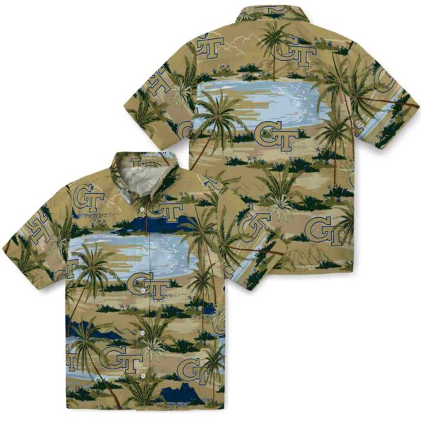 georgia-tech-yellow-jackets-palm-horizon-gold-hawaiian-shirt-high-quality georgia tech yellow jackets palm horizon gold hawaiian shirt high quality