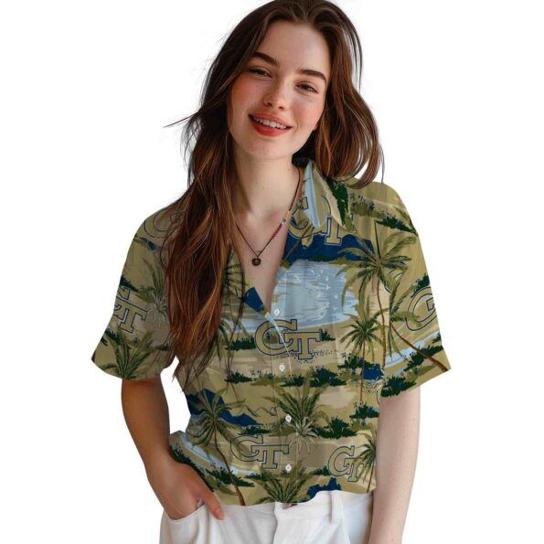 georgia-tech-yellow-jackets-palm-horizon-gold-hawaiian-shirt-latest-model georgia tech yellow jackets palm horizon gold hawaiian shirt latest model
