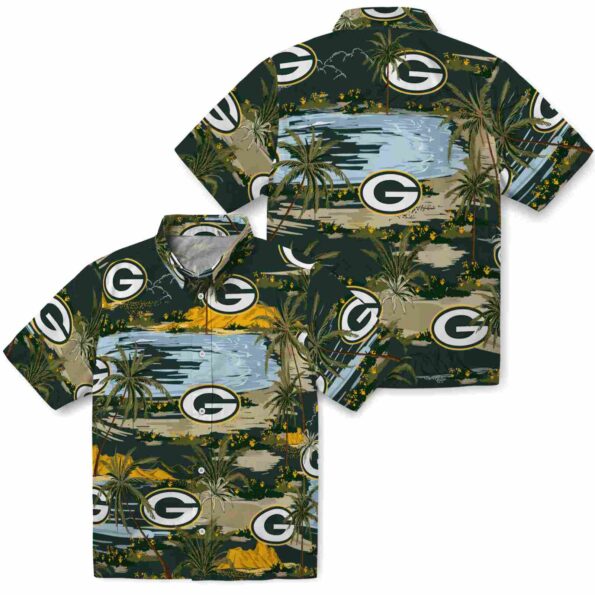 green bay packers palm horizon green hawaiian shirt high quality