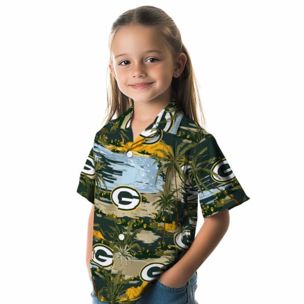 green bay packers palm horizon green hawaiian shirt premium grade