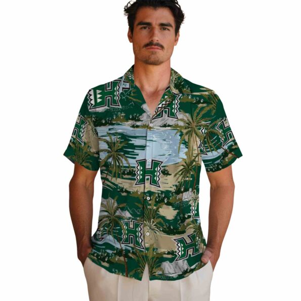 hawaii-rainbow-warriors-palm-horizon-green-hawaiian-shirt-fashion-forward hawaii rainbow warriors palm horizon green hawaiian shirt fashion forward