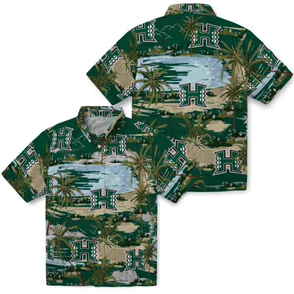 hawaii-rainbow-warriors-palm-horizon-green-hawaiian-shirt-high-quality hawaii rainbow warriors palm horizon green hawaiian shirt high quality