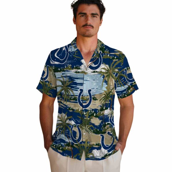 indianapolis colts palm horizon blue hawaiian shirt fashion forward