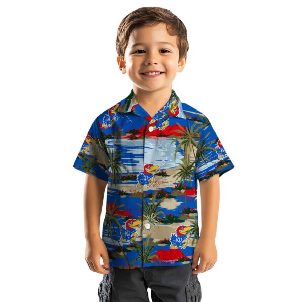 kansas jayhawks palm horizon blue hawaiian shirt top rated