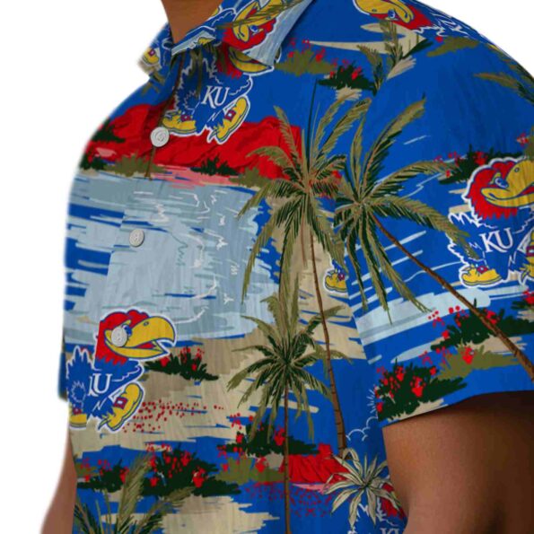 kansas jayhawks palm horizon blue hawaiian shirt trendy