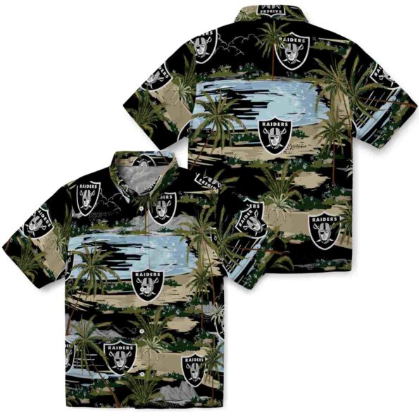 las vegas raiders palm horizon black hawaiian shirt high quality